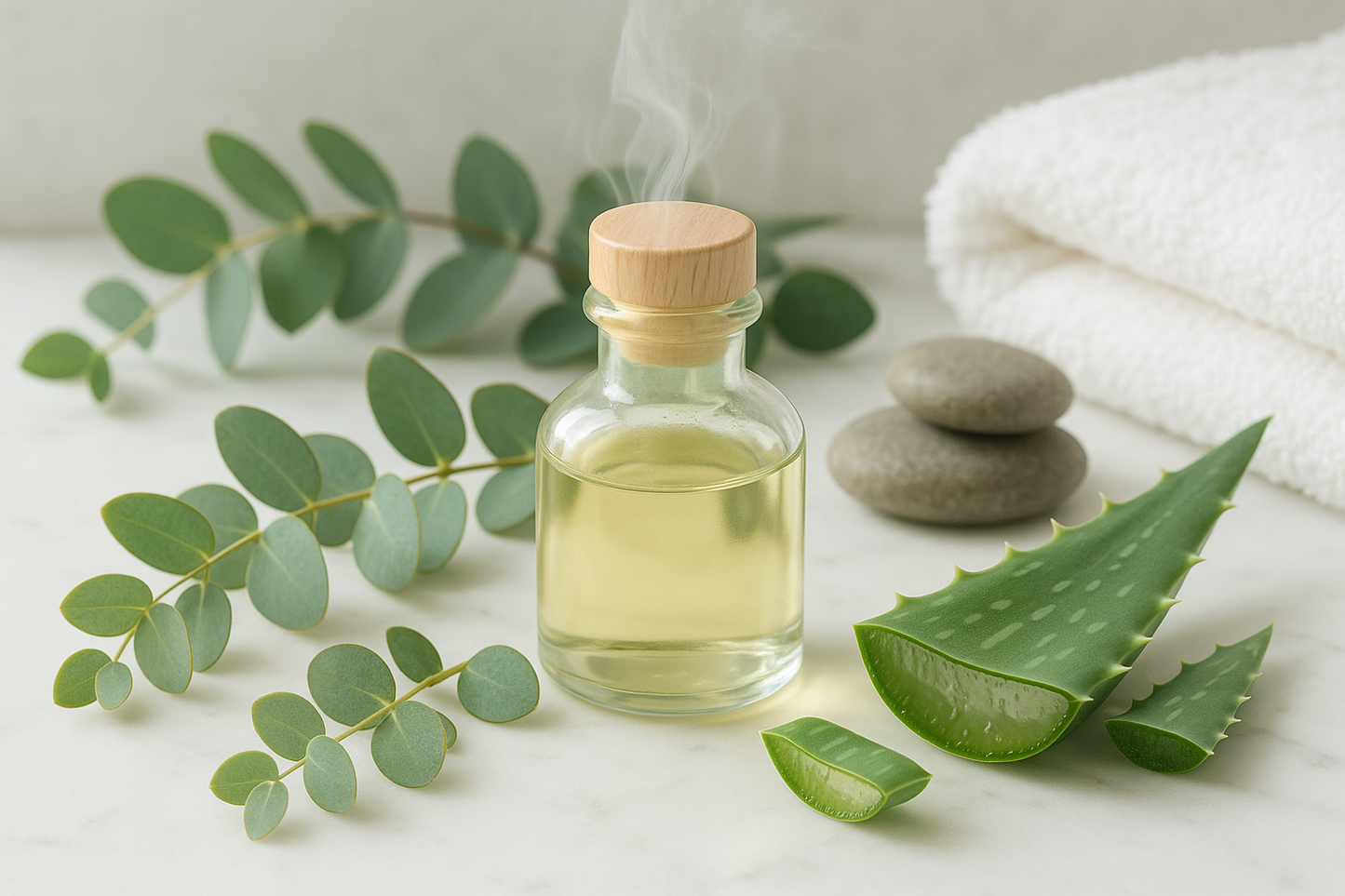 Natural eucalyptus oil mixed with aloe vera for a very relaxing blend.